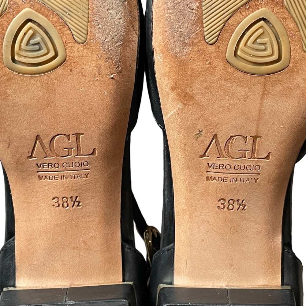 AGL D'Orsay Black Leather Block Crisscross Vamp Strap Ankle Strap Sz 8.5 EU 38.5 - Picture 10 of 16